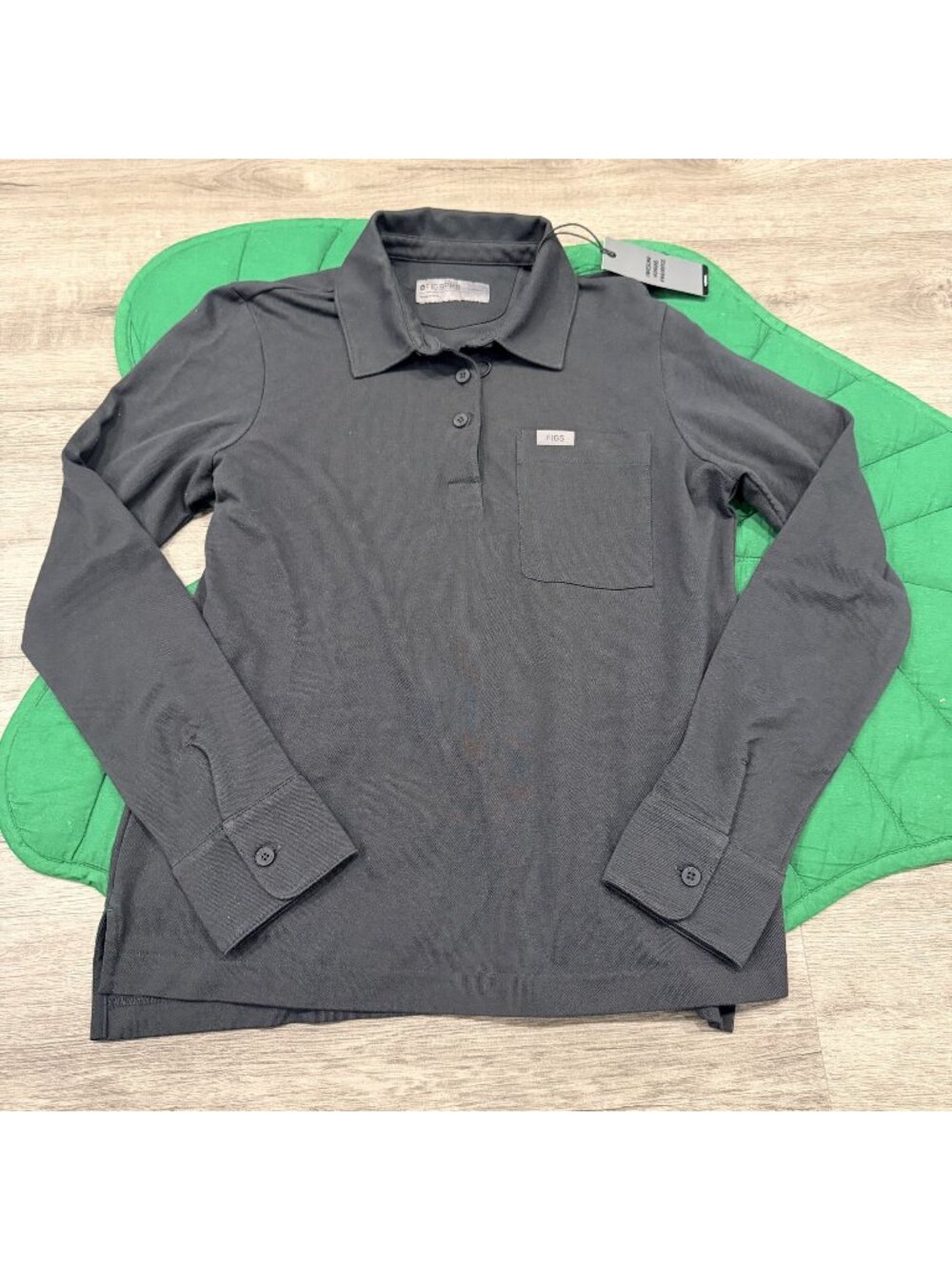 Figs Womens XS Technical Pique Scrub Long Sleeve Polo Black